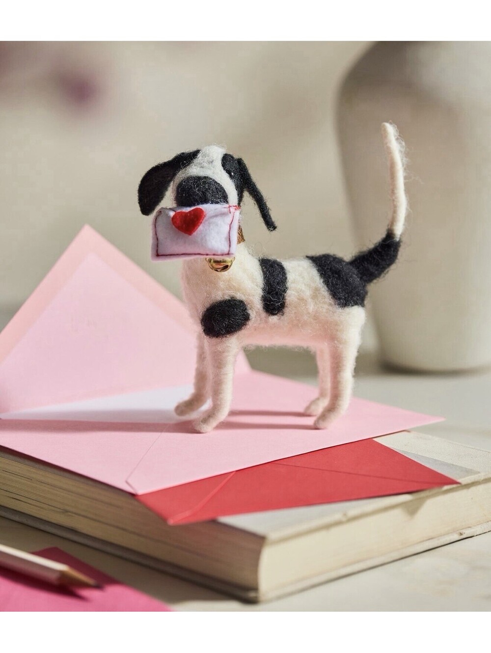 Anthropologie TERRAIN Love Letter Black White Dog Felt Critter Valentines 2025